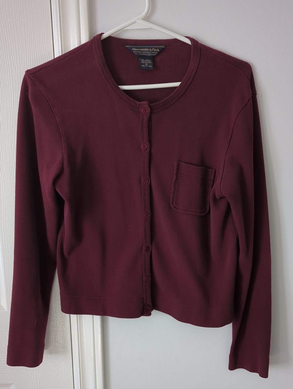 Vintage Abercrombie & Fitch Women's Deep Wine Button-Up Cardigan
